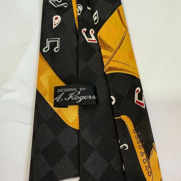 A. Rogers Mens Neck Tie Musical Instruments & Notes Design Jazz Music - Picture 4 of 5